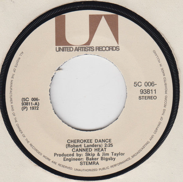 Canned Heat : Cherokee Dance (7",45 RPM,Stereo)
