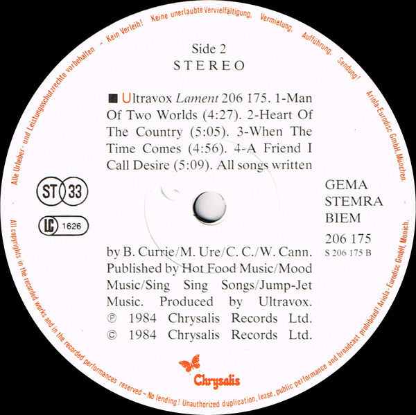 Ultravox : Lament (LP,Album,Stereo)