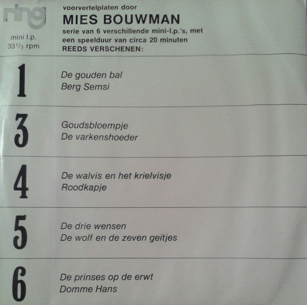 Mies Bouwman : Voorvertelplaat Door Mies Bouwman 2 (7",33 ⅓ RPM,Mini-Album)