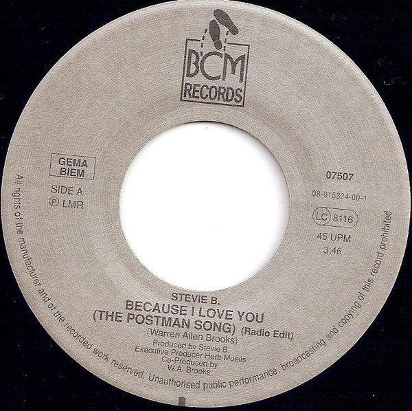 Stevie B : Because I Love You (The Postman Song) / Love Me For Life (7",45 RPM,Single,Stereo)