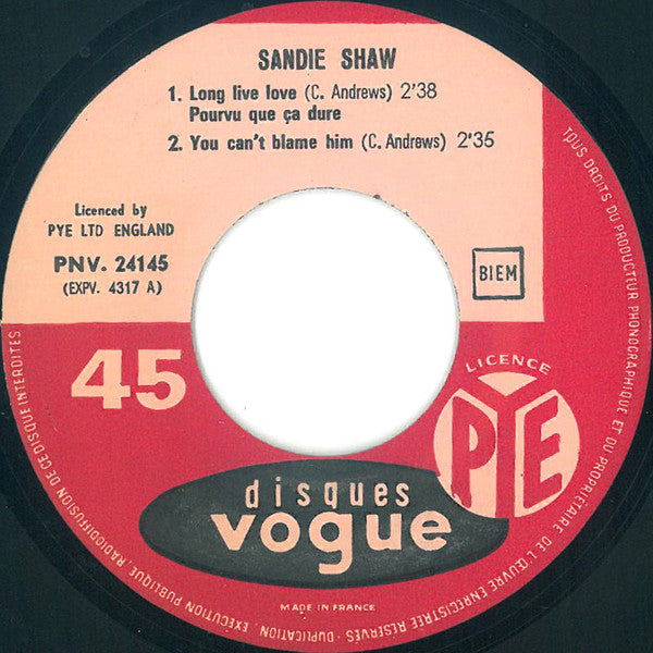Sandie Shaw : Long Live Love (7",45 RPM,EP)