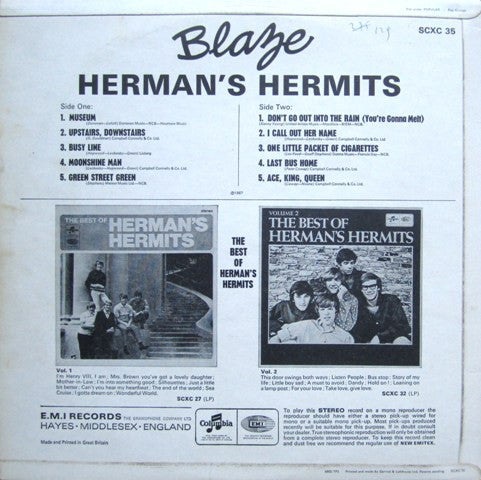 Herman's Hermits : Blaze (LP,Album,Stereo)