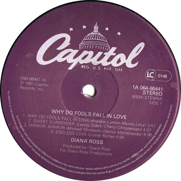 Diana Ross : Why Do Fools Fall In Love (LP,Album,Stereo)