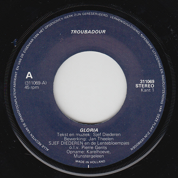 Sjef Diederen En De Lentebloempjes : Gloria / Kaersjmos In Limburg (7",45 RPM)