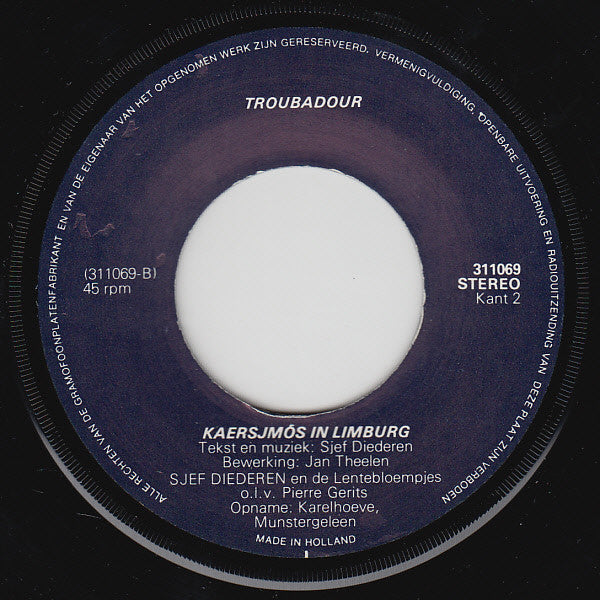 Sjef Diederen En De Lentebloempjes : Gloria / Kaersjmos In Limburg (7",45 RPM)