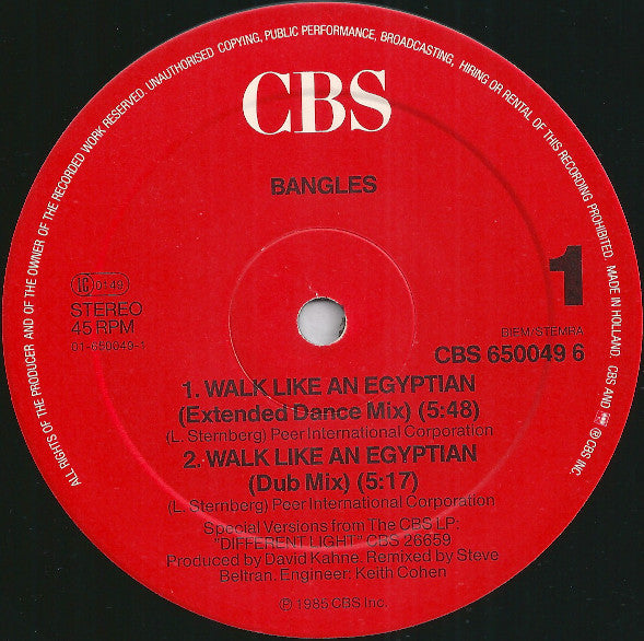 Bangles : Walk Like An Egyptian (12",45 RPM,Maxi-Single,Stereo)