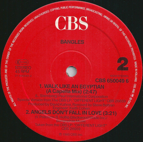 Bangles : Walk Like An Egyptian (12",45 RPM,Maxi-Single,Stereo)