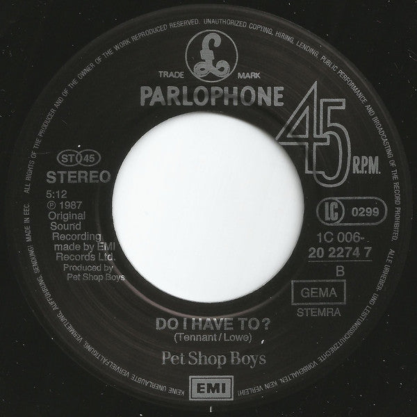 Pet Shop Boys : Always On My Mind (7",45 RPM,Single,Stereo)