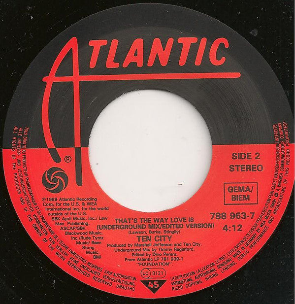 Ten City : That's The Way Love Is (7",45 RPM,Single,Stereo)