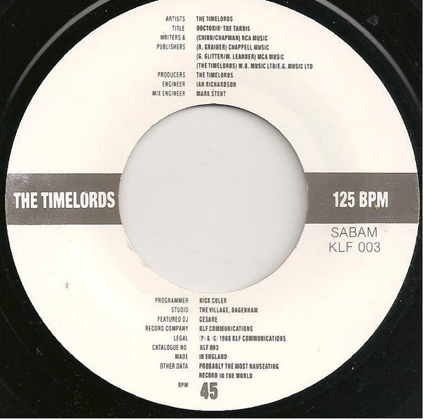 The Timelords : Doctorin' The Tardis (7",45 RPM)