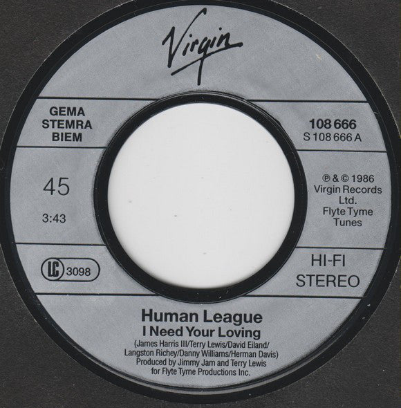 Human League, The : I Need Your Loving (7",Single,45 RPM)