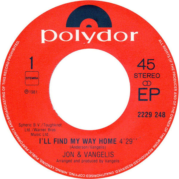 Jon & Vangelis : I'll Find My Way Home (7",45 RPM,EP)