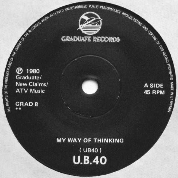 UB40 : I Think Its Going To Rain Today / My Way Of Thinking (7",45 RPM,Single)