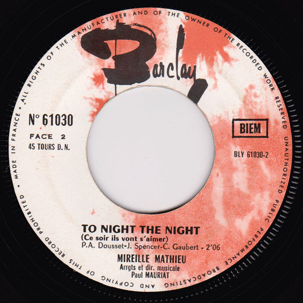 Mireille Mathieu : Sometimes / Tonight The Night (7",45 RPM)