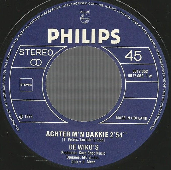 De Wiko's : Achter M'n Bakkie (7",45 RPM,Single,Stereo)