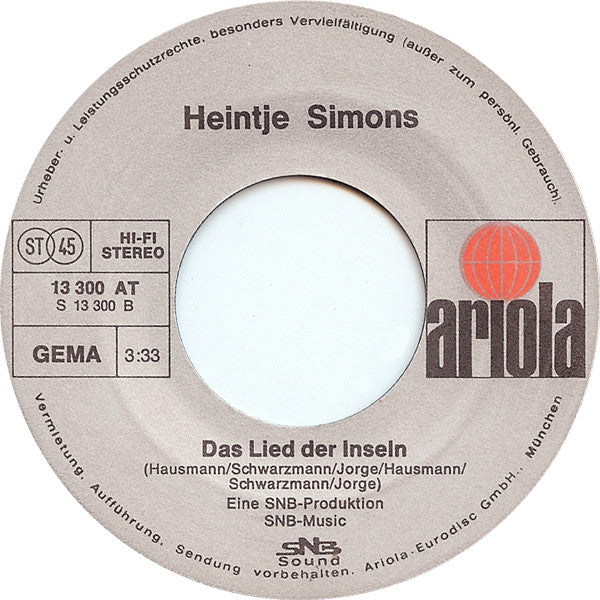 Heintje : Ihr Habt Nie Die Sterne Gezählt / Das Lied Der Inseln (7",45 RPM,Single)