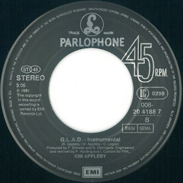 Kim Appleby : G.L.A.D. (7",45 RPM,Single,Stereo)