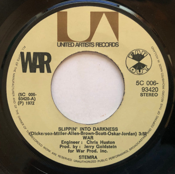 War : Slippin' Into Darkness / Nappy Head (Theme From "Ghetto Man") (7",Single,45 RPM)