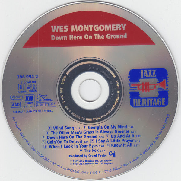 Wes Montgomery : Down Here On The Ground (Album,Reissue,Remastered)