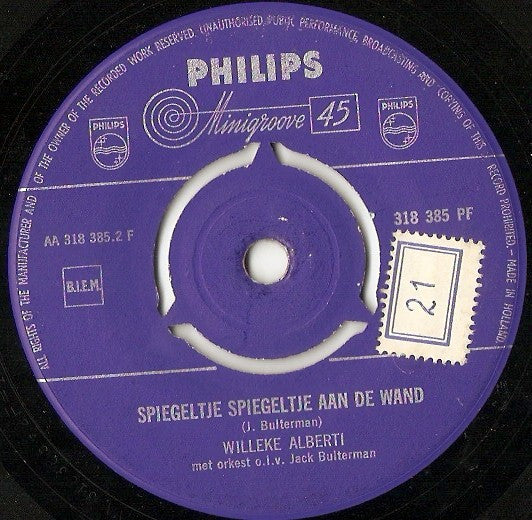 Willeke Alberti : Tom Pillibi / Spiegeltje Spiegeltje (7",45 RPM,Single)