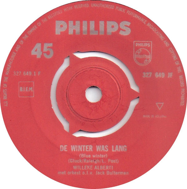 Willeke Alberti : De Winter Was Lang / Auf Wiederseh'n, Mein Liebling (7",45 RPM,Single,Mono)