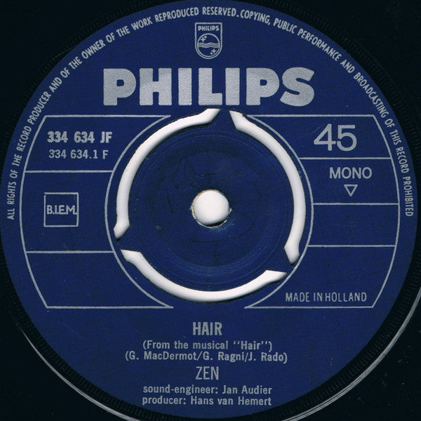 Zen (8) : Hair / Aquarius (7",Single,45 RPM,Mono)