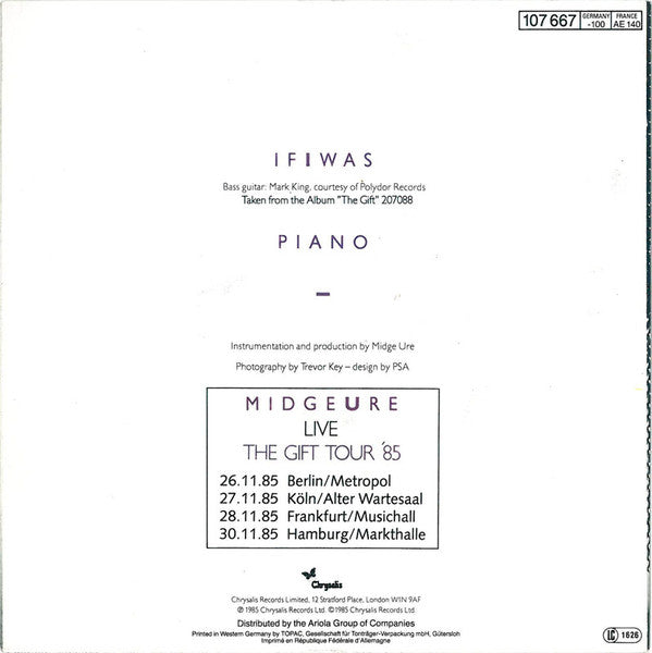 Midge Ure : If I Was (7",45 RPM,Single,Stereo)