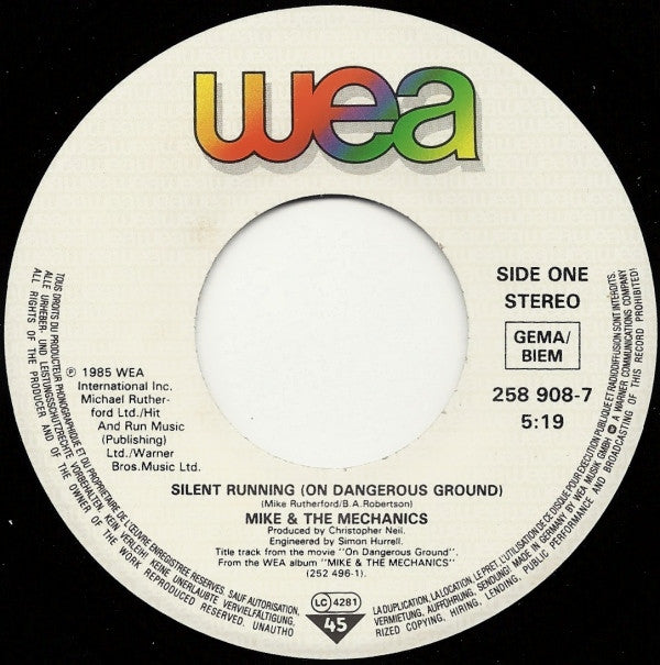 Mike & The Mechanics : Silent Running (On Dangerous Ground) (7",Single,45 RPM)