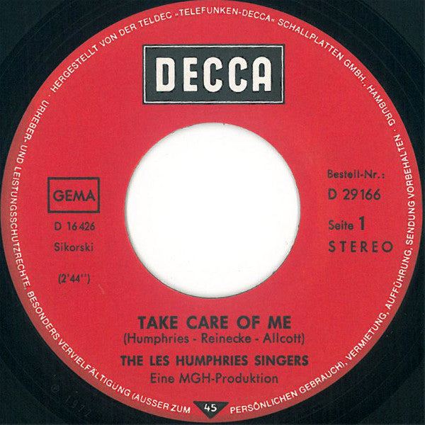 Les Humphries Singers : Take Care Of Me (7",45 RPM,Single)
