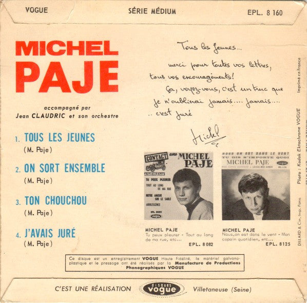 Michel Paje : Tous Les Jeunes (45 RPM,7",EP)