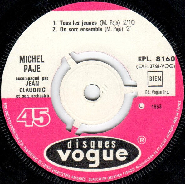 Michel Paje : Tous Les Jeunes (45 RPM,7",EP)