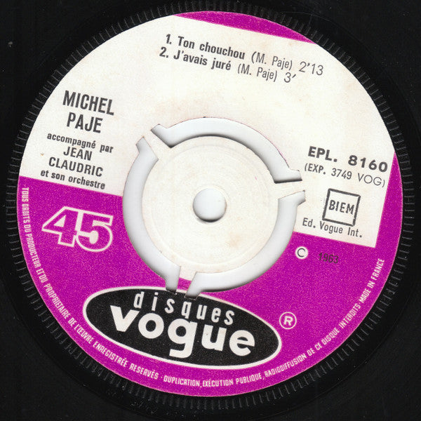 Michel Paje : Tous Les Jeunes (45 RPM,7",EP)