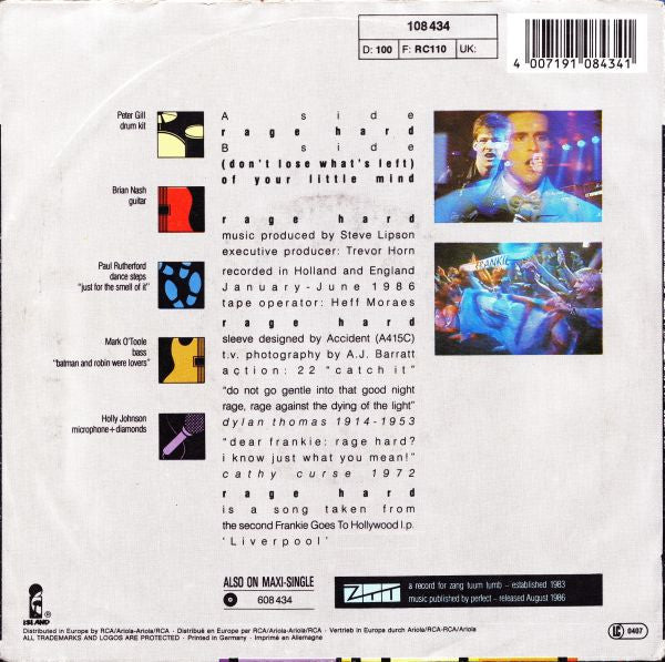 Frankie Goes To Hollywood : Rage Hard (7",45 RPM,Single,Stereo)