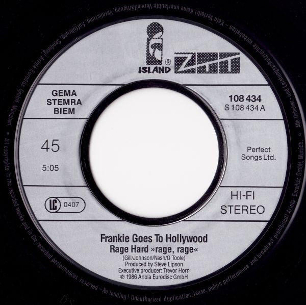 Frankie Goes To Hollywood : Rage Hard (7",45 RPM,Single,Stereo)
