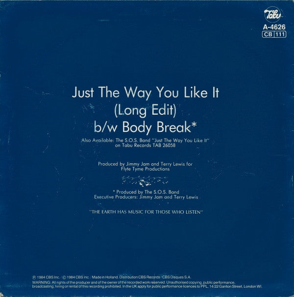 S.O.S. Band, The : Just The Way You Like It (Long Edit) (7",45 RPM,Single)