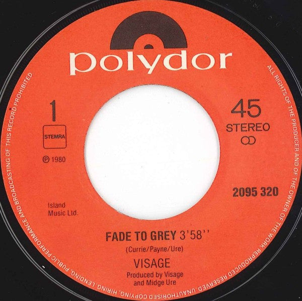 Visage : Fade To Grey (7",45 RPM,Single,Stereo)