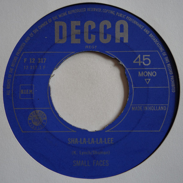 Small Faces : Sha-La-La-La-Lee / Grow Your Own (7",45 RPM,Single,Mono)