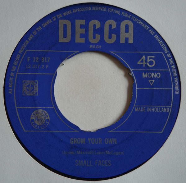 Small Faces : Sha-La-La-La-Lee / Grow Your Own (7",45 RPM,Single,Mono)
