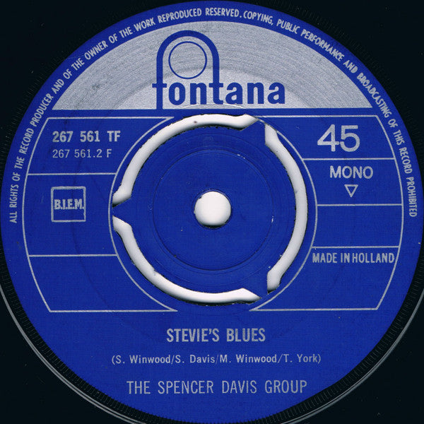 Spencer Davis Group, The : Somebody Help Me / Stevie's Blues (7",45 RPM,Single,Mono)