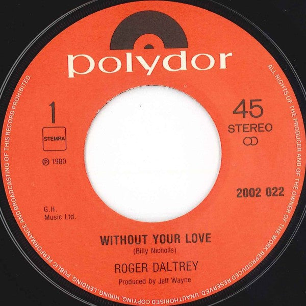 Roger Daltrey : Without Your Love (7",45 RPM,Single,Stereo)