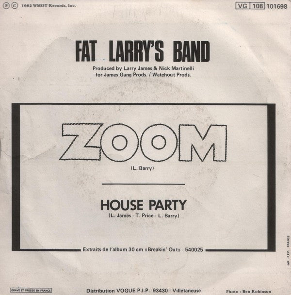 Fat Larry's Band : Zoom (7",45 RPM,Single)