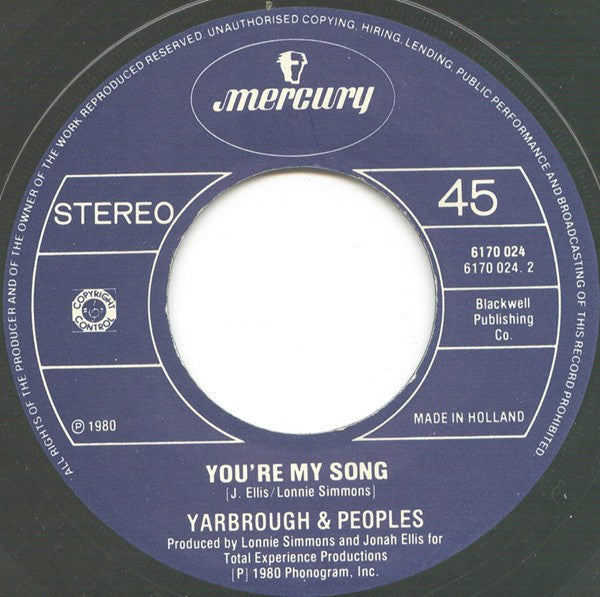 Yarbrough & Peoples : Don't Stop The Music (7",45 RPM,Stereo)