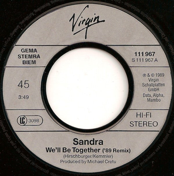 Sandra : We'll Be Together ('89 Remix) (7",45 RPM,Single,Stereo)