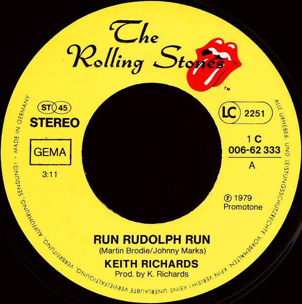 Keith Richards : Run Rudolph Run / The Harder They Come (7",45 RPM,Stereo)