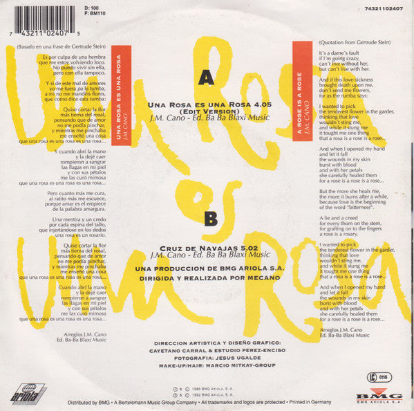 Mecano : Una Rosa Es Una Rosa (7",45 RPM,Stereo)