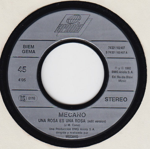 Mecano : Una Rosa Es Una Rosa (7",45 RPM,Stereo)