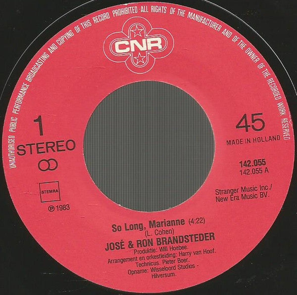 José (3) & Ron Brandsteder : So Long, Marianne (7",45 RPM,Single)