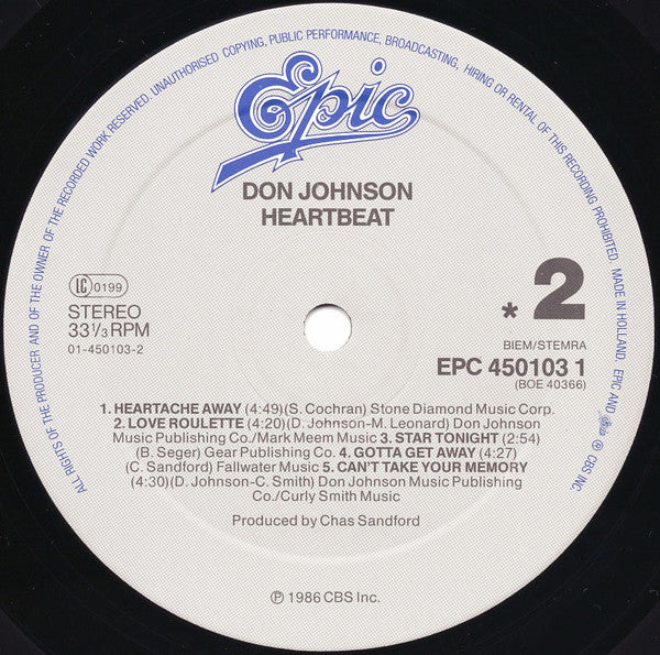 Don Johnson : Heartbeat (LP,Album,Stereo)