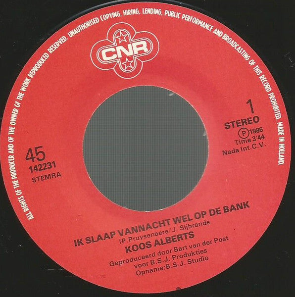 Koos Alberts : Ik Slaap Vannacht Wel Op De Bank  (7",45 RPM,Single,Stereo)
