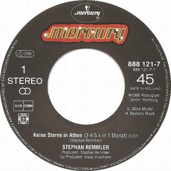 Stephan Remmler : Keine Sterne In Athen (3-4-5 X In 1 Monat) (7",Single,45 RPM)